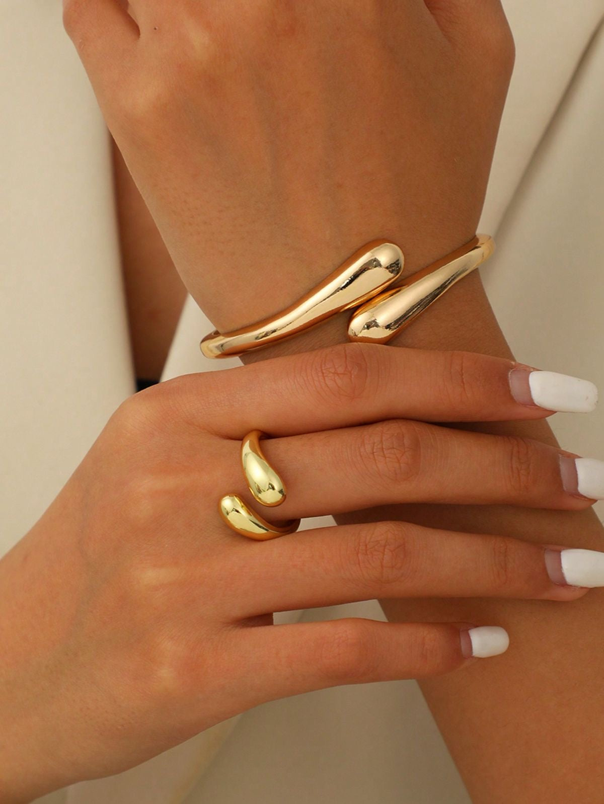 Sculpted Gold Kada & Ring Set