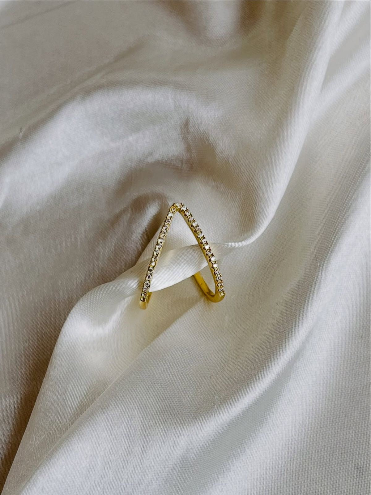 Crystal V-Shaped Gold Ring- Adjustable