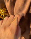 Crystal V-Shaped Gold Ring- Adjustable