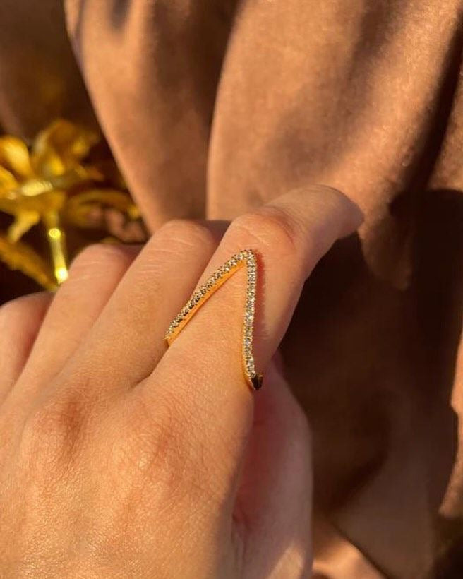 Crystal V-Shaped Gold Ring- Adjustable