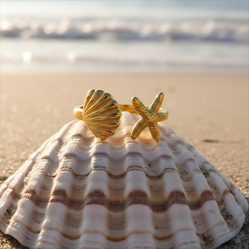 Ocean Muse Dual Charm Ring- Adjustable